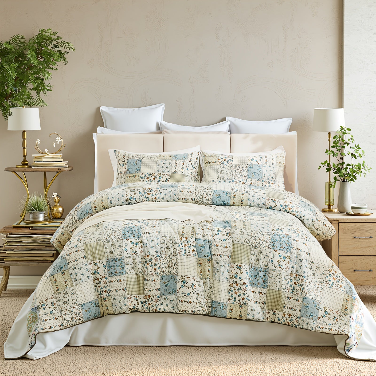 Herside Floral Duvet Cover Set 100% Cotton Reversible Floral Duvet Cover Set with Zipper Closure 3pcs Soft & Breathable Bedding Comforter Cover