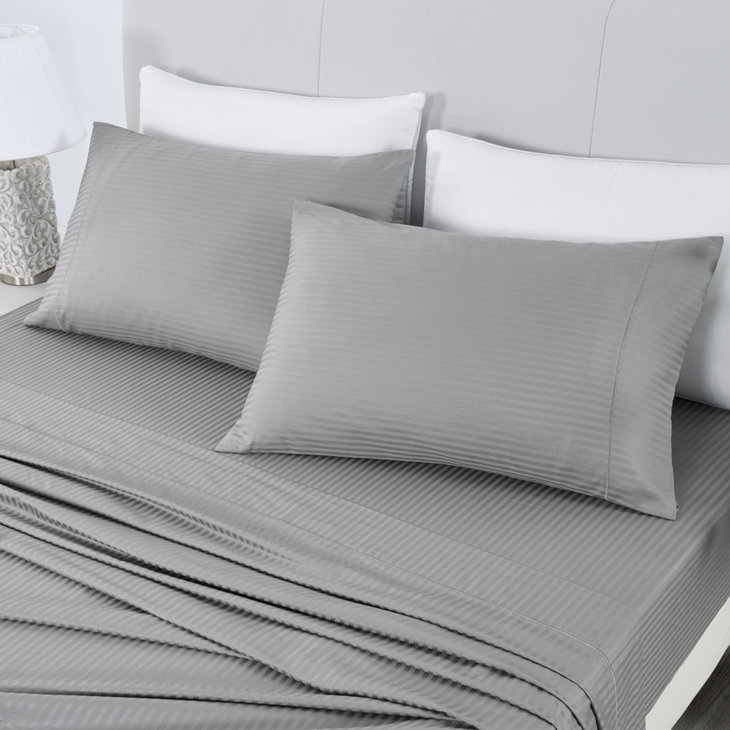 1000 Thread Count Egyptian Cotton Damask Stripe Sheet Set - Long-Lasting Quality, Durable, and Breathability for Premium Sleep