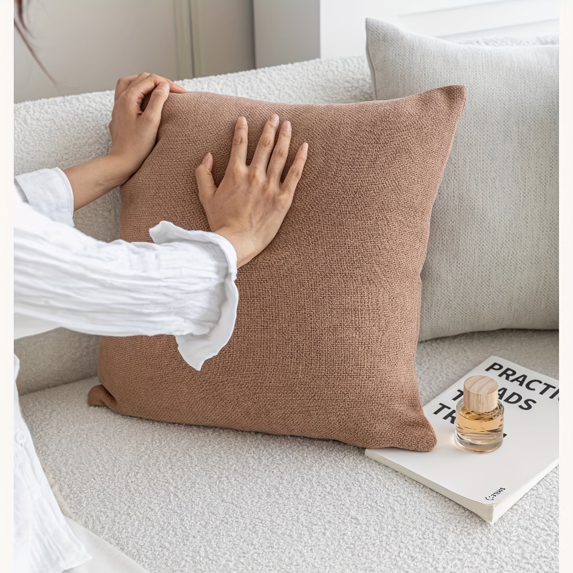 GAWAMAY Decorative Chenille Throw Pillow Covers 26x26 Inch Pack Of 2, Soft Square Couch Pillow Cover for Sofa Cushion Living Room Bedroom Oversized Pillowcases Taupe Grey 66x66cm (ONLY Covers)