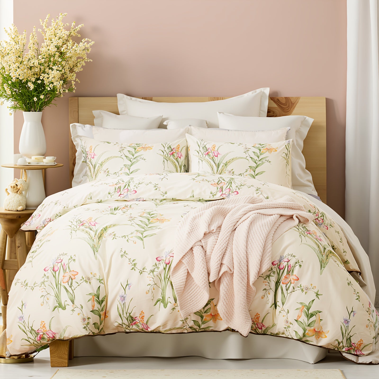 Herside Floral Duvet Cover Set 100% Cotton Reversible Floral Duvet Cover Set with Zipper Closure 3pcs Soft & Breathable Bedding Comforter Cover