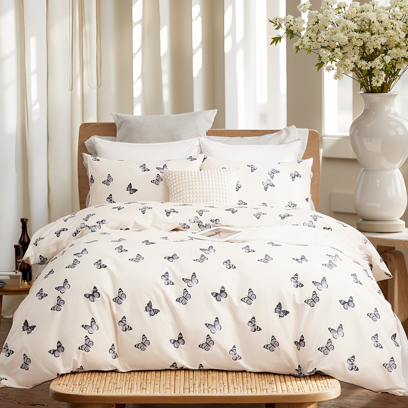 Herside Floral Duvet Cover Set 100% Cotton Reversible Floral Duvet Cover Set with Zipper Closure 3pcs Soft & Breathable Bedding Comforter Cover