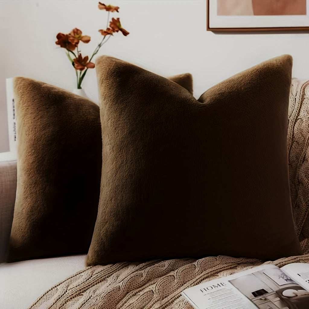 Set Of 2 Faux Fur Plush Throw Pillow Covers, Luxury Soft Fluffy Cozy Decorative Pillow Covers for Sofa, Couch, Living Room, Pillow Covers, Suitable for Bedroom Bedding, Home Decoration, Sofa Decoration, Camping, Outdoor And Other Multiple Scenarios