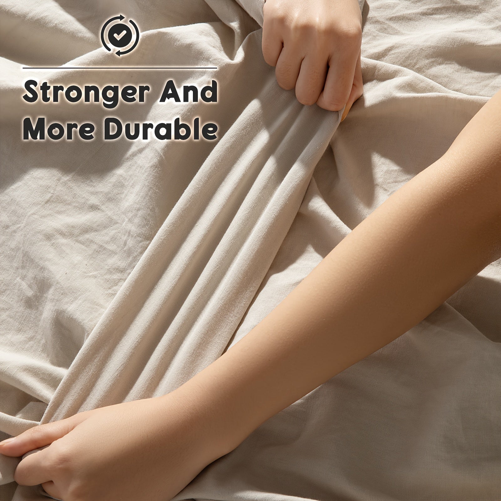 Cotton Linen Bed Sheets Set, Bed Sheets 4pcs Set, Solid Color Natural Flax Cotton Blend Soft Breathable Bedding, 16 Inches Deep Pocket, All Season