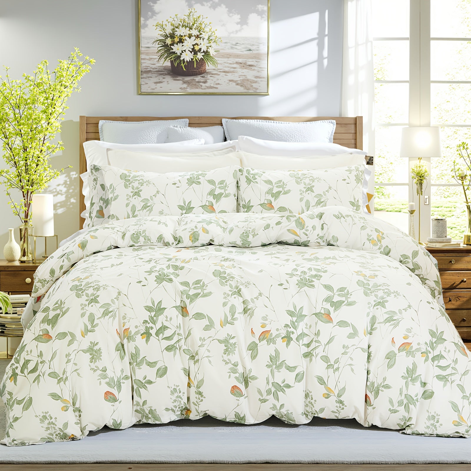 Herside Floral Duvet Cover Set 100% Cotton Reversible Floral Duvet Cover Set with Zipper Closure 3pcs Soft & Breathable Bedding Comforter Cover