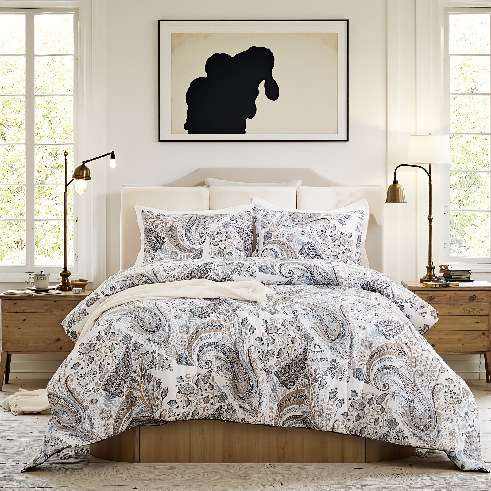 Herside Floral Duvet Cover Set 100% Cotton Reversible Floral Duvet Cover Set with Zipper Closure 3pcs Soft & Breathable Bedding Comforter Cover