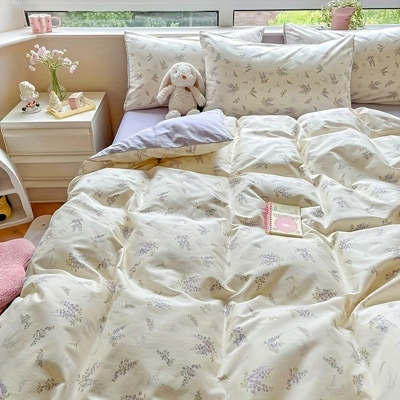 Purple Flower Duvet Cover Soft Floral Bedding Sets Lilac Floral Comforter Cover Vintage Garden Botanical Duvet Cover Cottagecore Bedding Sets
