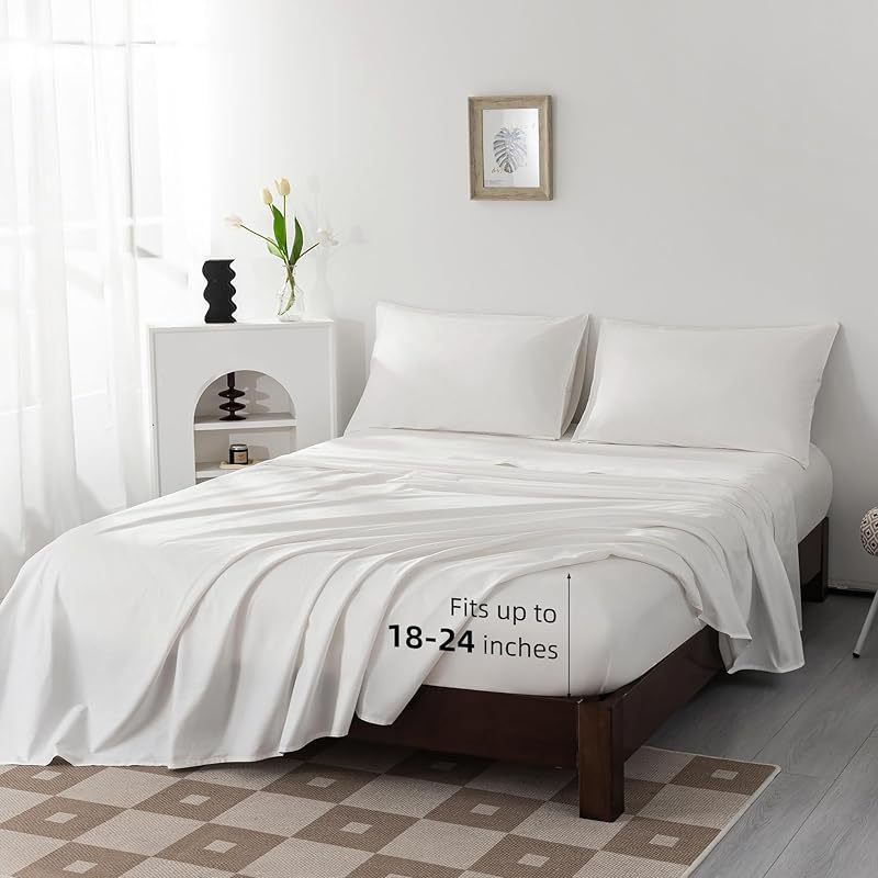 100% Egyptian Cotton Sheets Full\u002FQueen\u002FKing\u002FCal King Size Set; Extra Deep Pocket Full Sheets Set Soft Breathable Cooling 4pcs Bed Sheets with 1 Flat Sheet, 1 Fitted Sheet, 2 Pillowcases(Full, White)