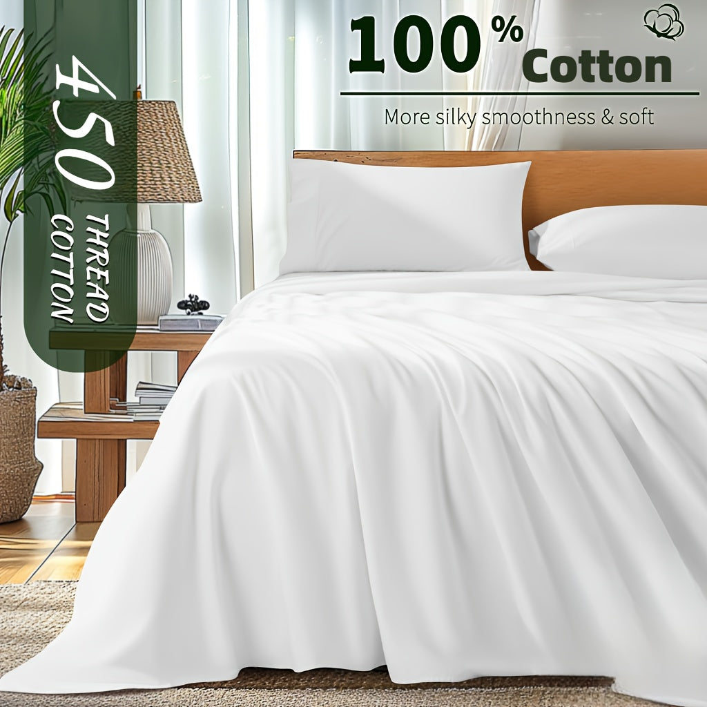 Set of 4 Sheets Made from 100% Cotton, Available in Full, Queen, King, And California King Sizes. These Luxury Cotton Bed Sheets Are Breathable And Come with Pillowcases, Featuring an 18-Inch Deep Pocket. The Set Includes 1 Fitted Sheet