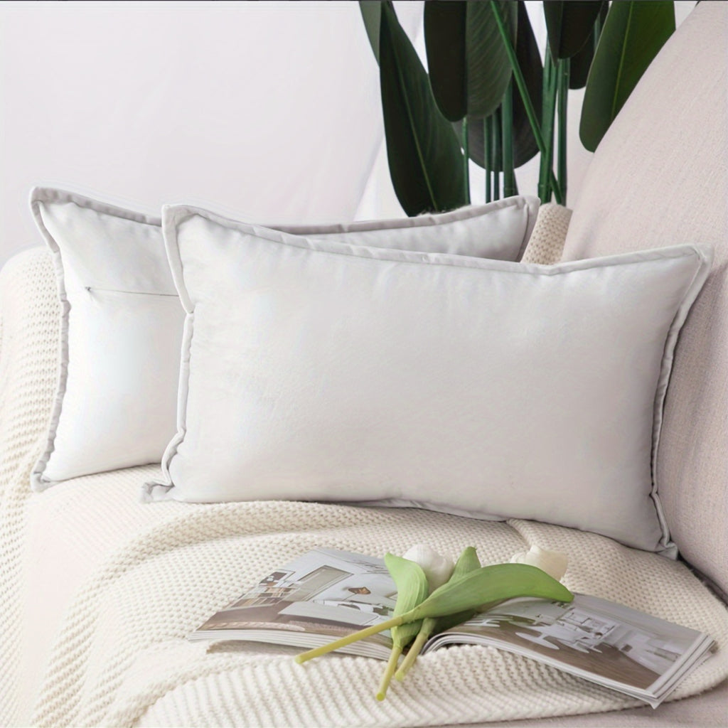 2-Pack Luxury Velvet Pillow Covers, 40 Thread Count, Machine Washable, Non-Woven Rectangular Pillowcases with Tassel, Plain Weave, No Print - for Sofa and Bedroom Decor