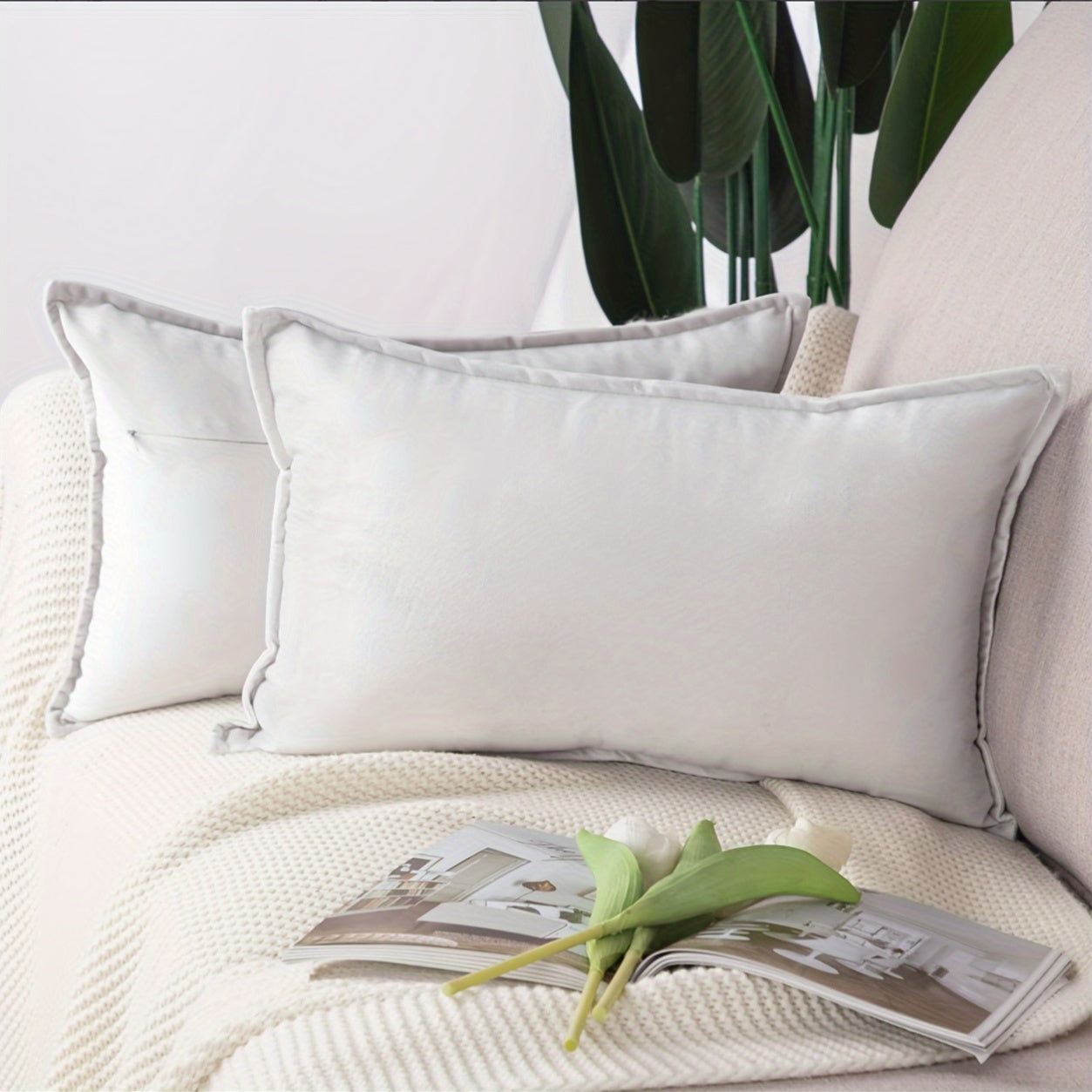 2-Pack Luxury Velvet Pillow Covers, 40 Thread Count, Machine Washable, Non-Woven Rectangular Pillowcases with Tassel, Plain Weave, No Print - for Sofa and Bedroom Decor