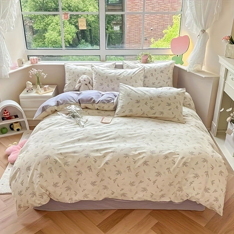 Purple Flower Duvet Cover Soft Floral Bedding Sets Lilac Floral Comforter Cover Vintage Garden Botanical Duvet Cover Cottagecore Bedding Sets