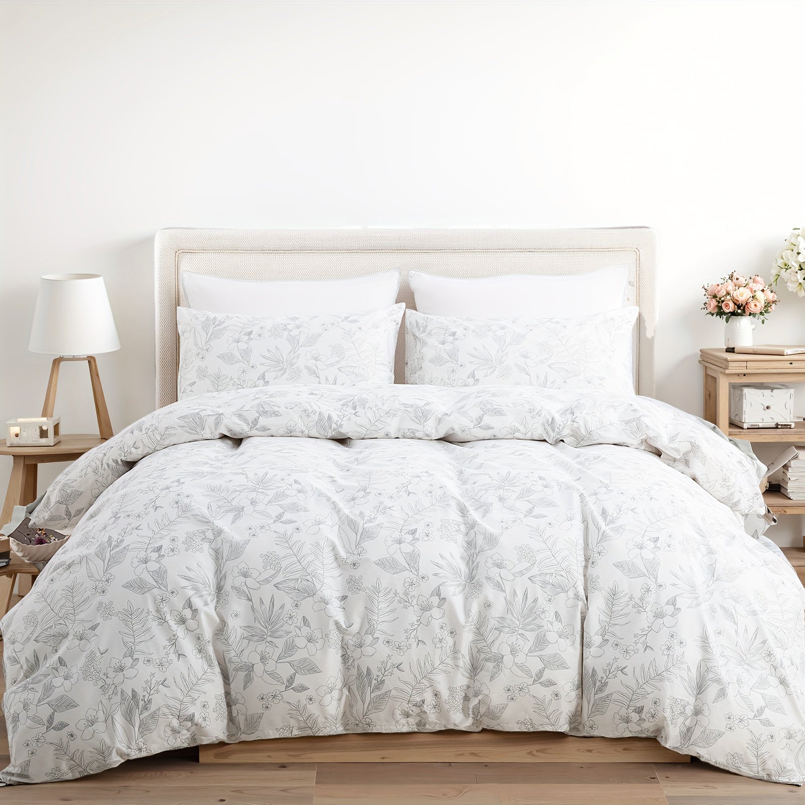 Herside Floral Duvet Cover Set 100% Cotton Reversible Floral Duvet Cover Set with Zipper Closure 3pcs Soft & Breathable Bedding Comforter Cover