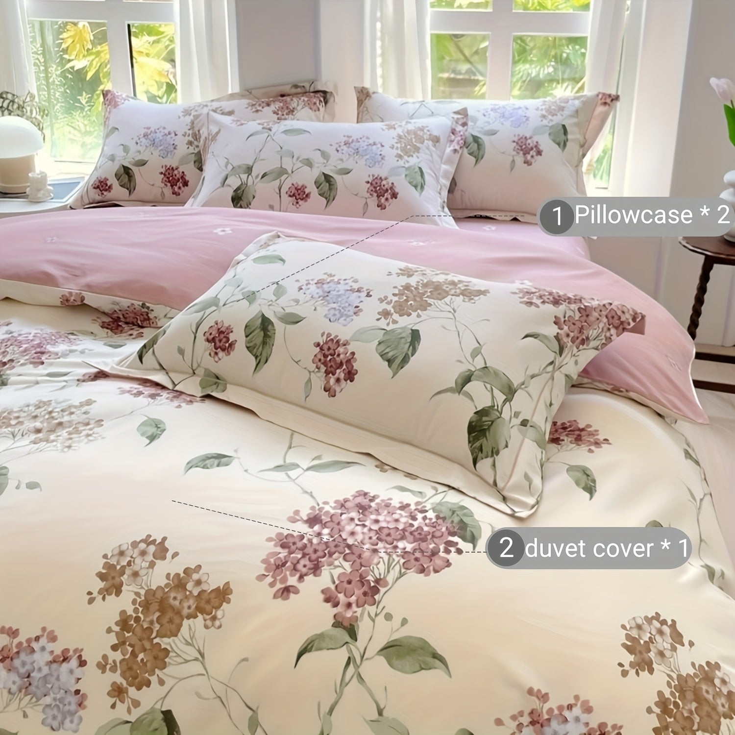 Elegant Floral Print Duvet Cover Set 3pcs, 100% Cotton Breathable All-Season Bedding With Zipper Closure, Machine Washable, Includes 1 Duvet Cover And 2 Pillowcases (No Insert)