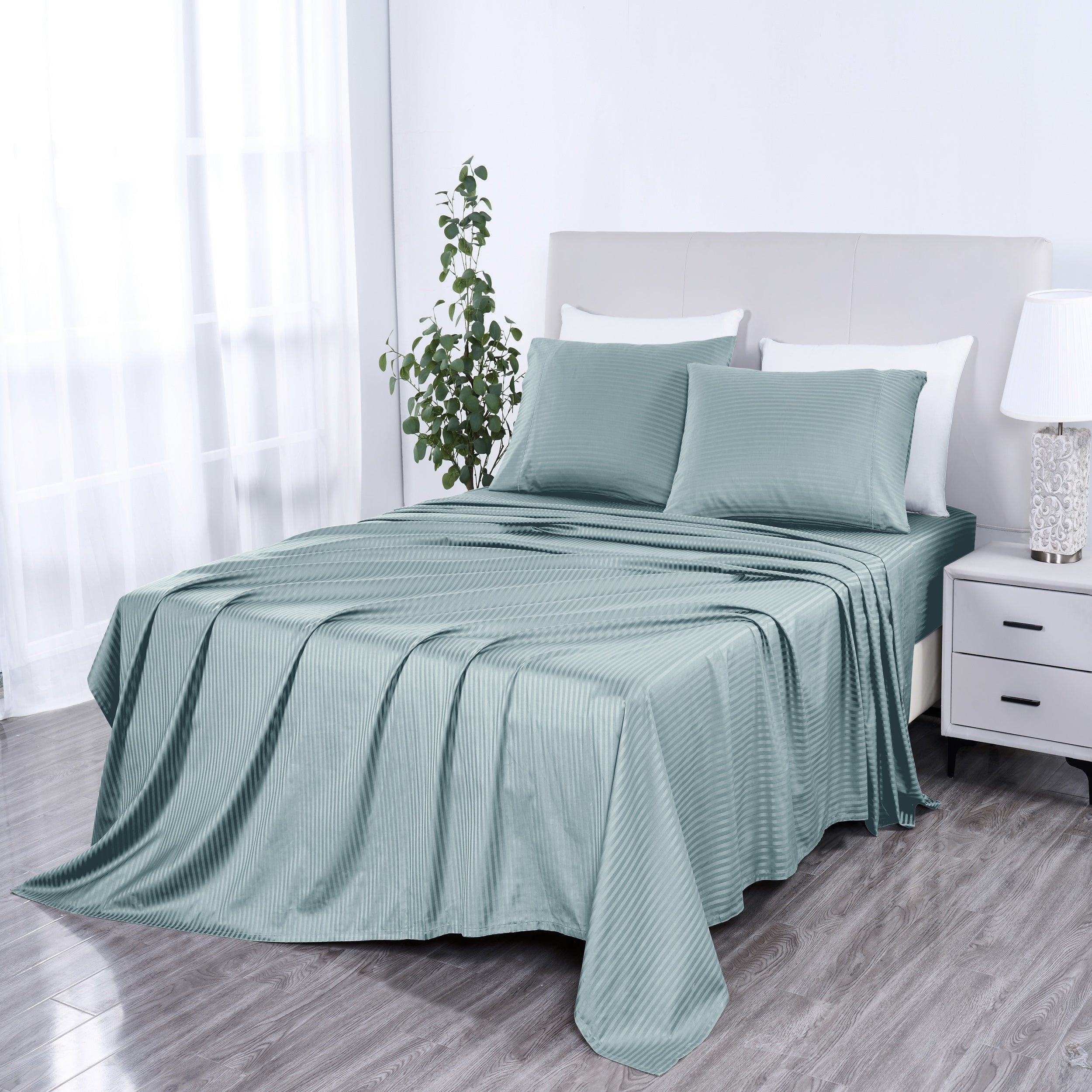 1000 Thread Count Egyptian Cotton Damask Stripe Sheet Set - Long-Lasting Quality, Durable, and Breathability for Premium Sleep