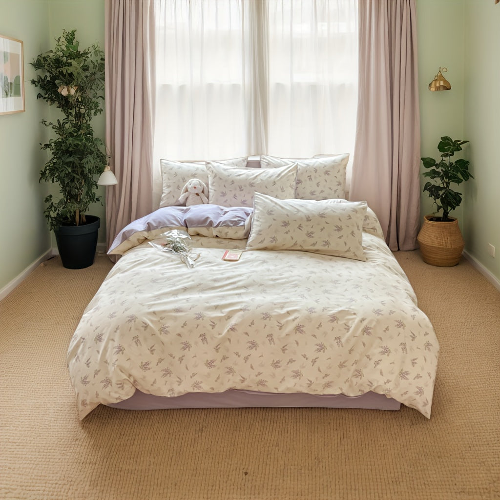 Purple Flower Duvet Cover Soft Floral Bedding Sets Lilac Floral Comforter Cover Vintage Garden Botanical Duvet Cover Cottagecore Bedding Sets