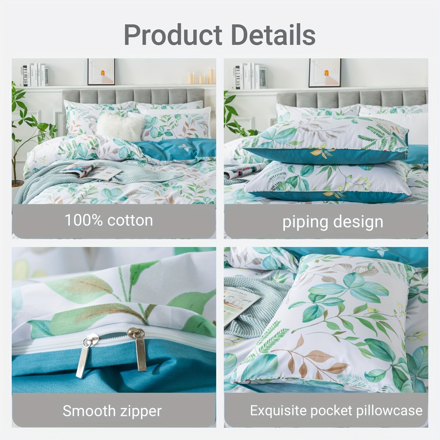 Elegant Floral Print Duvet Cover Set 3pcs, 100% Cotton Breathable All-Season Bedding With Zipper Closure, Machine Washable, Includes 1 Duvet Cover And 2 Pillowcases (No Insert)