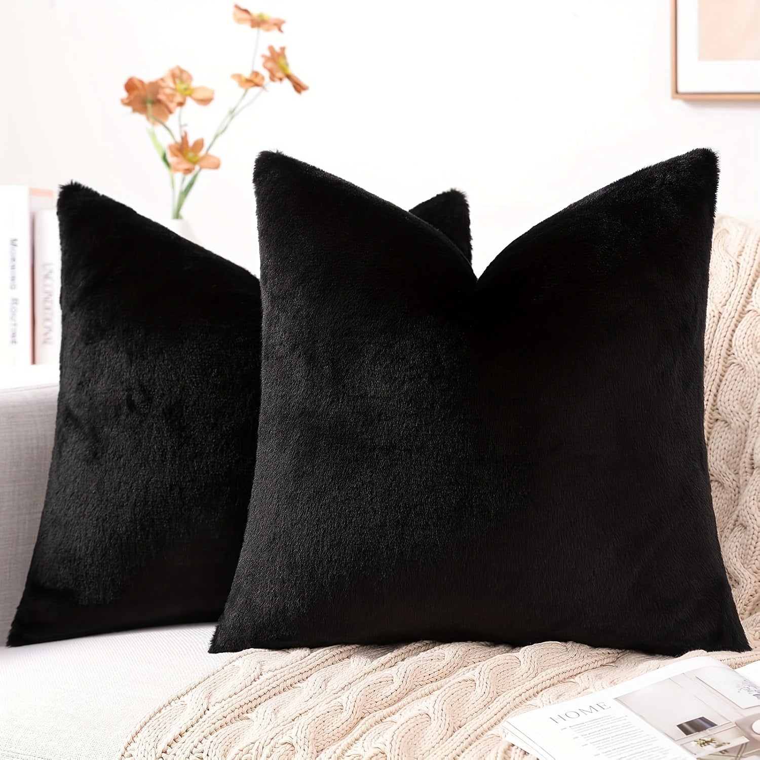 Set Of 2 Faux Fur Plush Throw Pillow Covers, Luxury Soft Fluffy Cozy Decorative Pillow Covers for Sofa, Couch, Living Room, Pillow Covers, Suitable for Bedroom Bedding, Home Decoration, Sofa Decoration, Camping, Outdoor And Other Multiple Scenarios