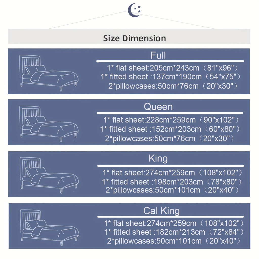 Set of 4 Sheets Made from 100% Cotton, Available in Full, Queen, King, And California King Sizes. These Luxury Cotton Bed Sheets Are Breathable And Come with Pillowcases, Featuring an 18-Inch Deep Pocket. The Set Includes 1 Fitted Sheet