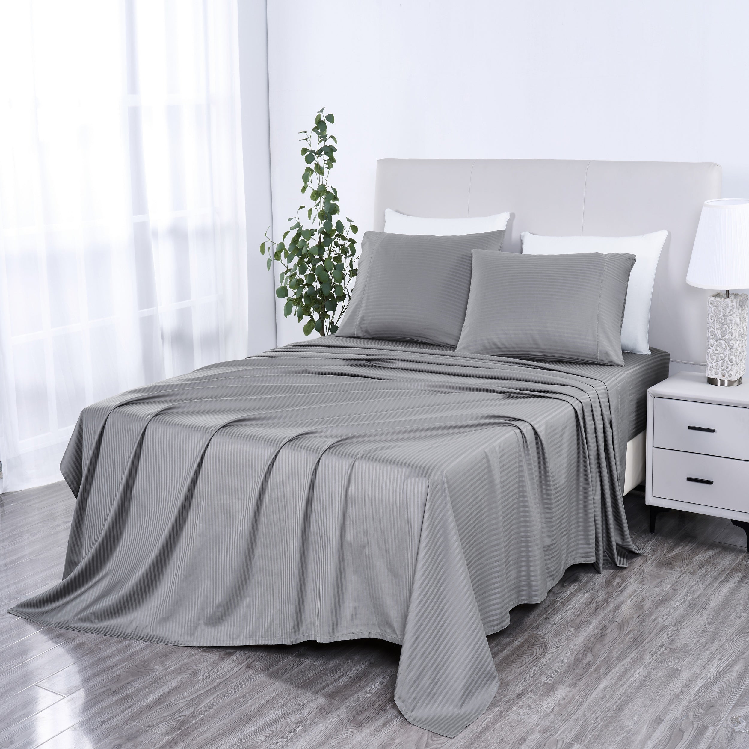 1000 Thread Count Egyptian Cotton Damask Stripe Sheet Set - Long-Lasting Quality, Durable, and Breathability for Premium Sleep