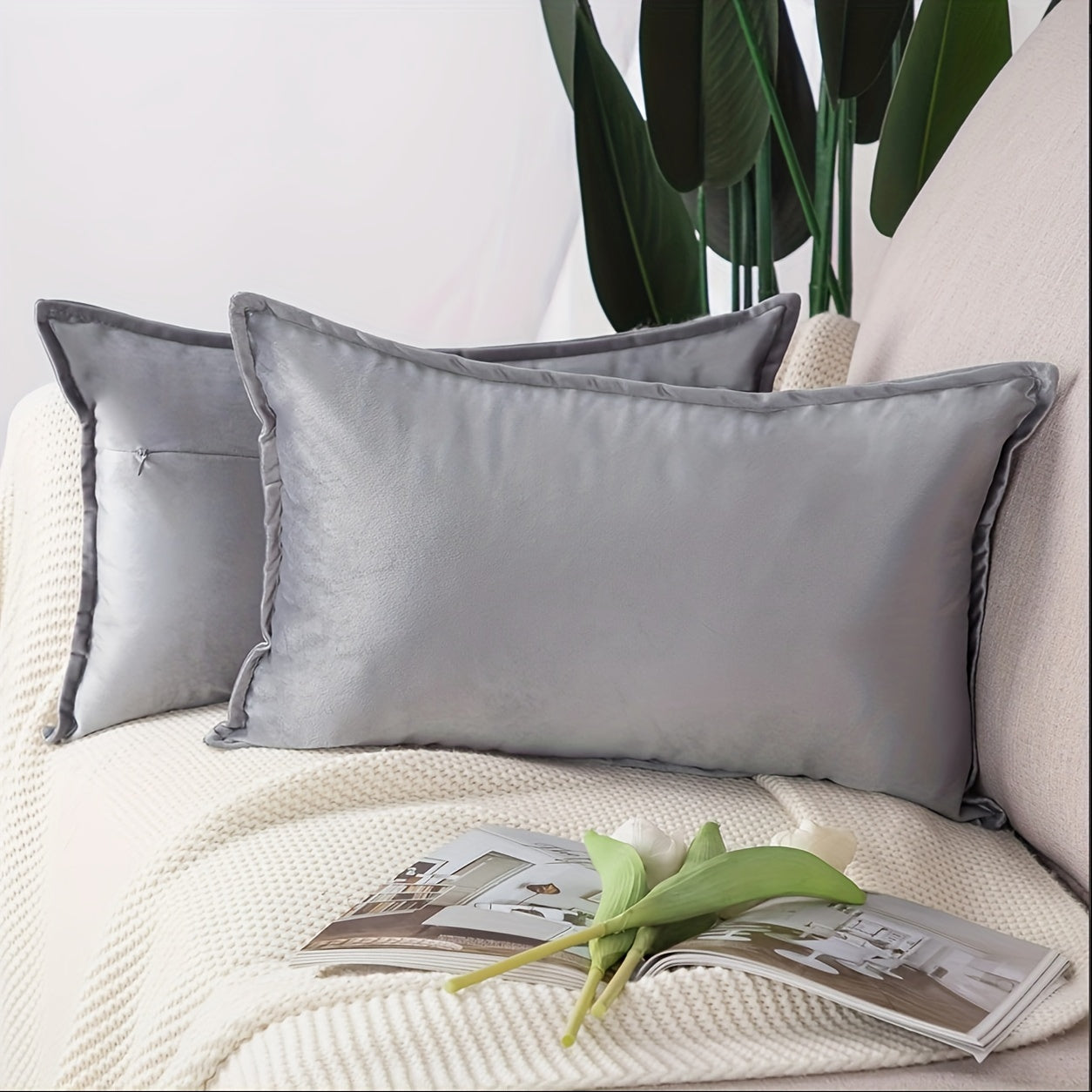 2-Pack Luxury Velvet Pillow Covers, 40 Thread Count, Machine Washable, Non-Woven Rectangular Pillowcases with Tassel, Plain Weave, No Print - for Sofa and Bedroom Decor