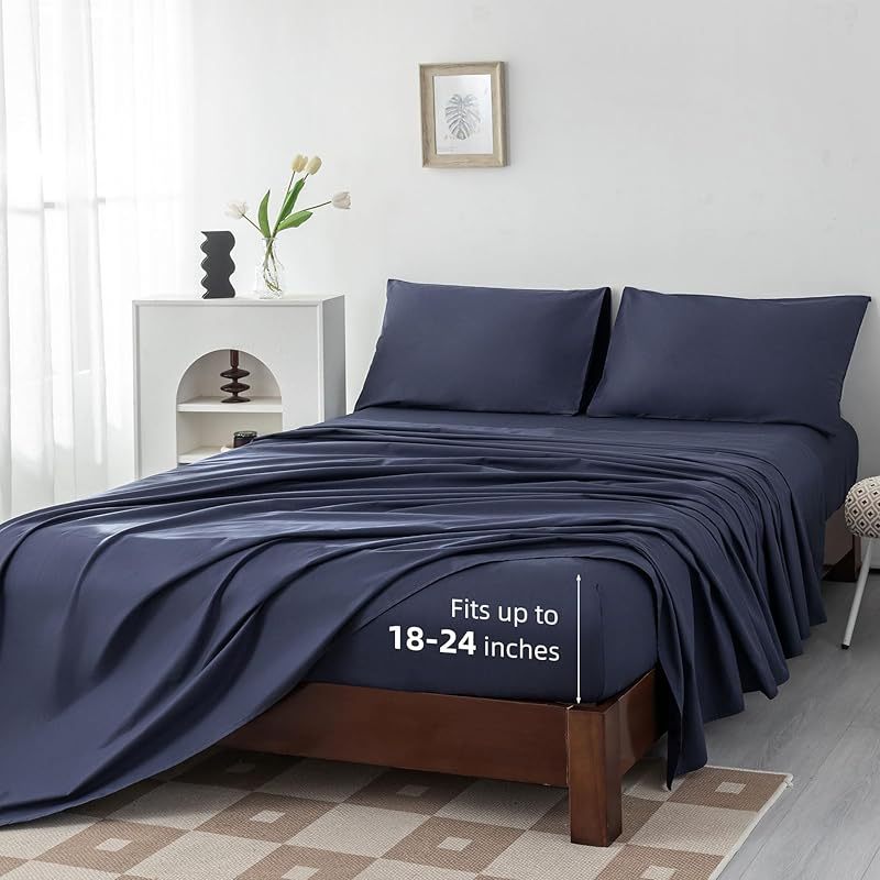 100% Egyptian Cotton Sheets Full\u002FQueen\u002FKing\u002FCal King Size Set; Extra Deep Pocket Full Sheets Set Soft Breathable Cooling 4pcs Bed Sheets with 1 Flat Sheet, 1 Fitted Sheet, 2 Pillowcases(Full, White)