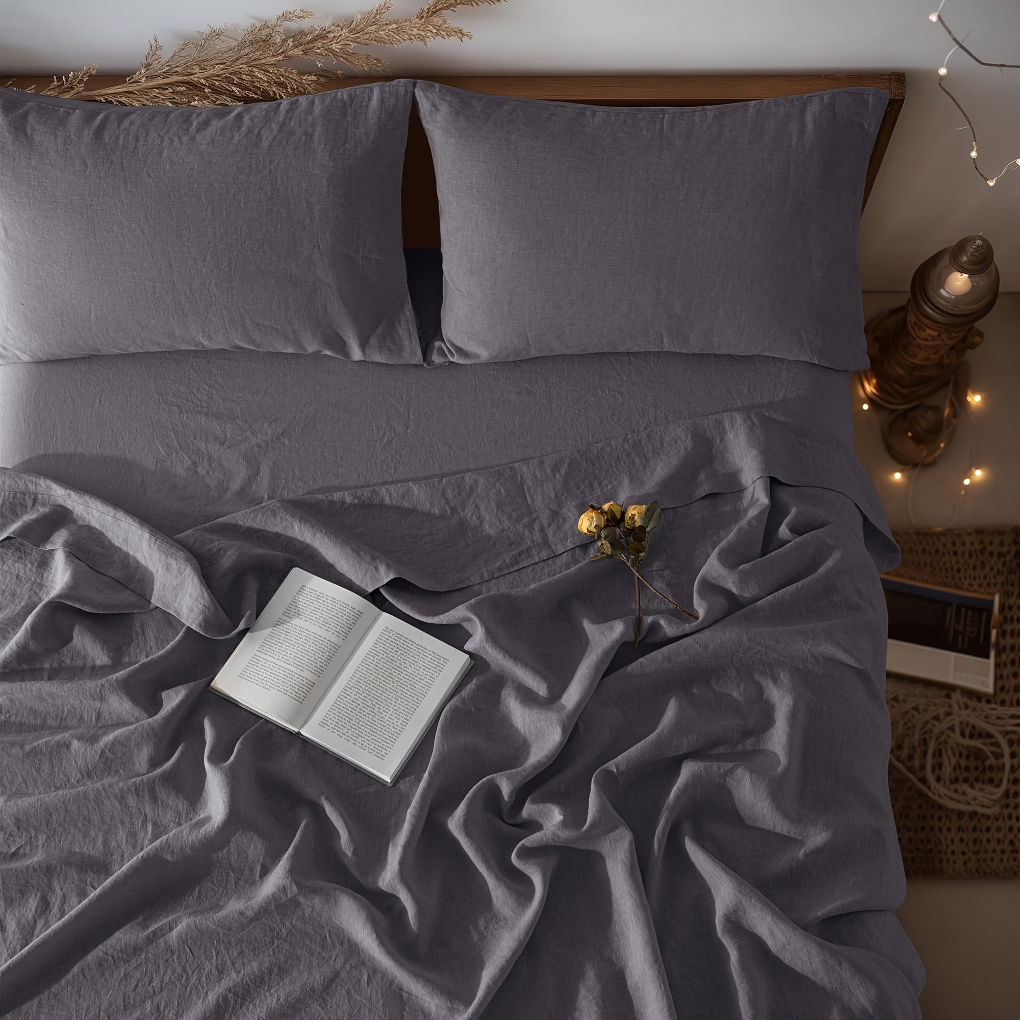 4pcs Premium Linen Sheets | Breathable and Durable King Size Bed Sheets, Anti-Tear, Machine Washable, 16 Inch Deep Pocket, Luxury Gift Box Packaging, Holiday Essential