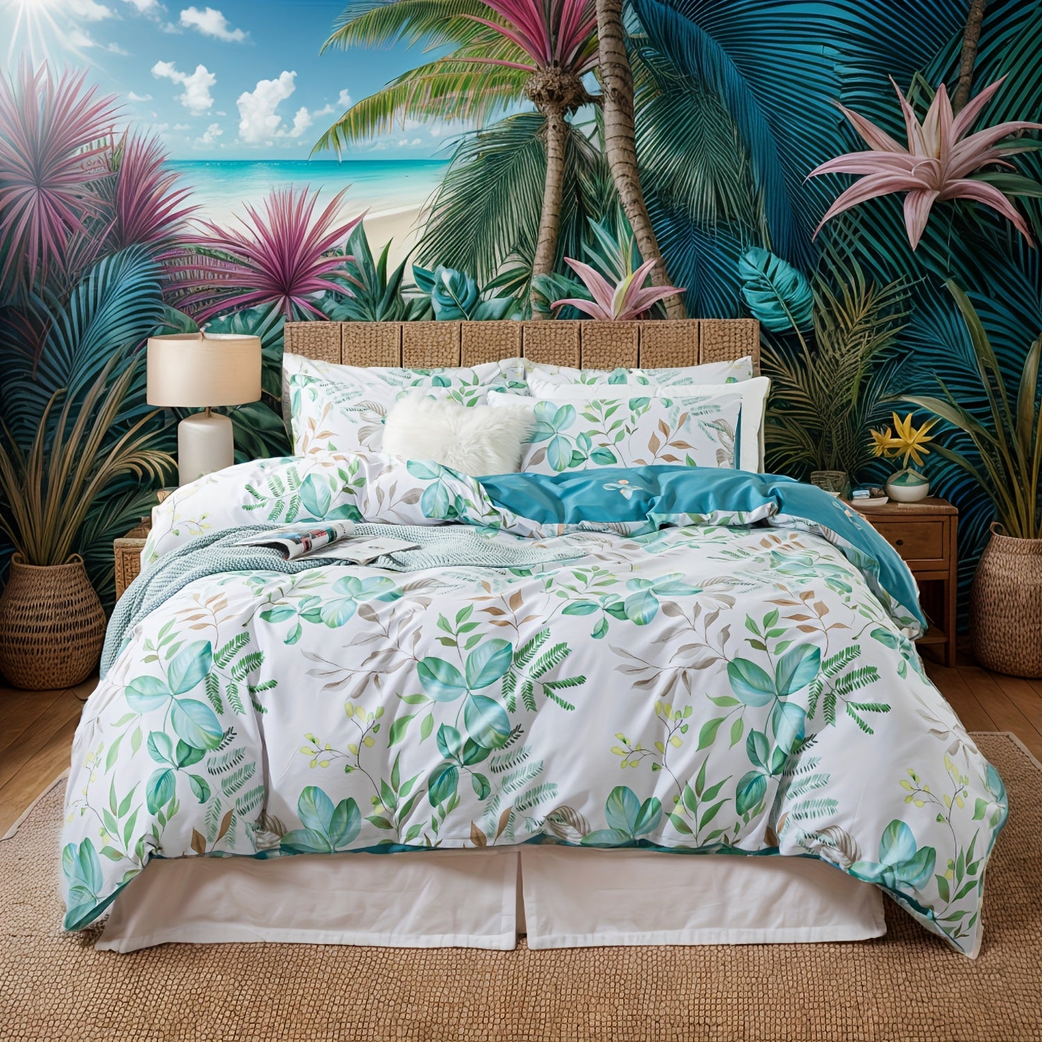 Elegant Floral Print Duvet Cover Set 3pcs, 100% Cotton Breathable All-Season Bedding With Zipper Closure, Machine Washable, Includes 1 Duvet Cover And 2 Pillowcases (No Insert)