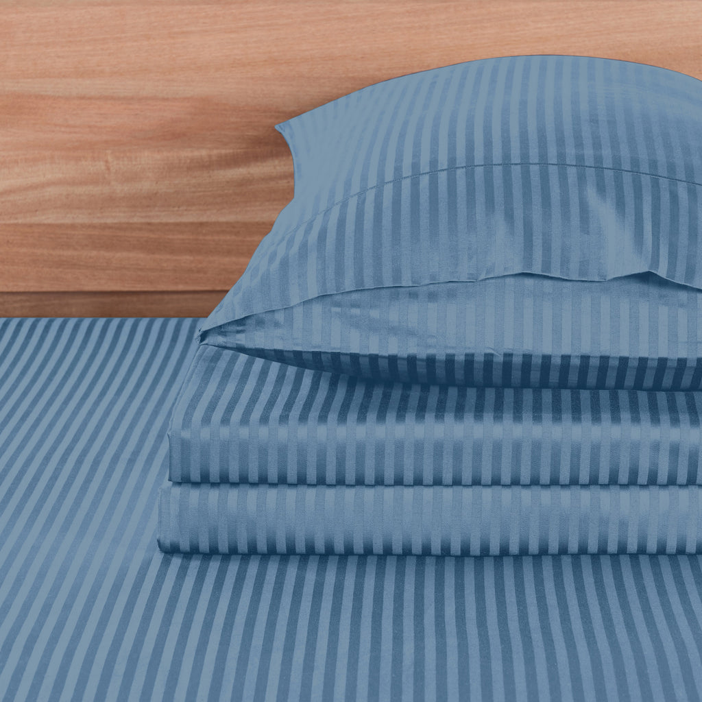 1000 Thread Count Egyptian Cotton Damask Stripe Sheet Set - Long-Lasting Quality, Durable, and Breathability for Premium Sleep