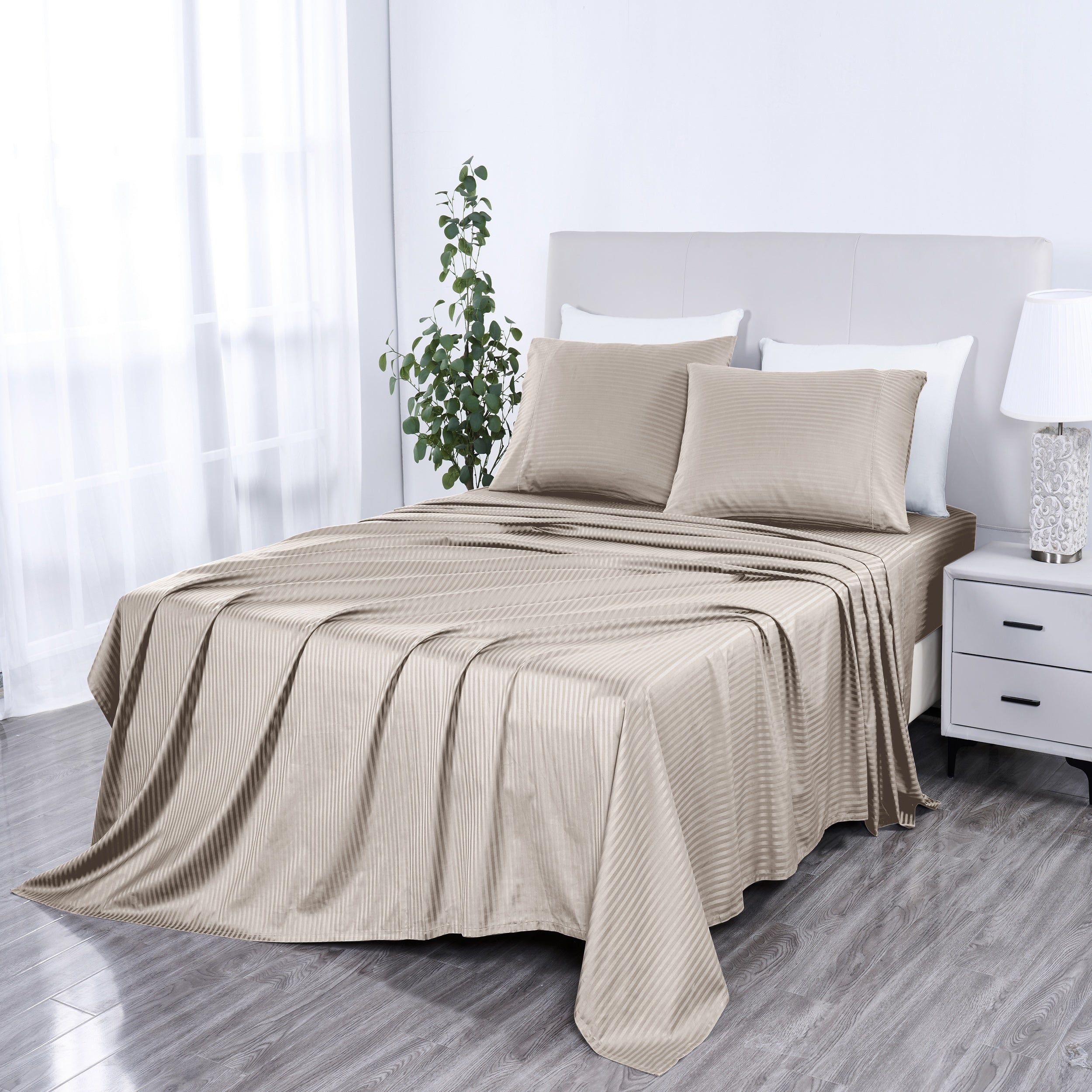 1000 Thread Count Egyptian Cotton Damask Stripe Sheet Set - Long-Lasting Quality, Durable, and Breathability for Premium Sleep