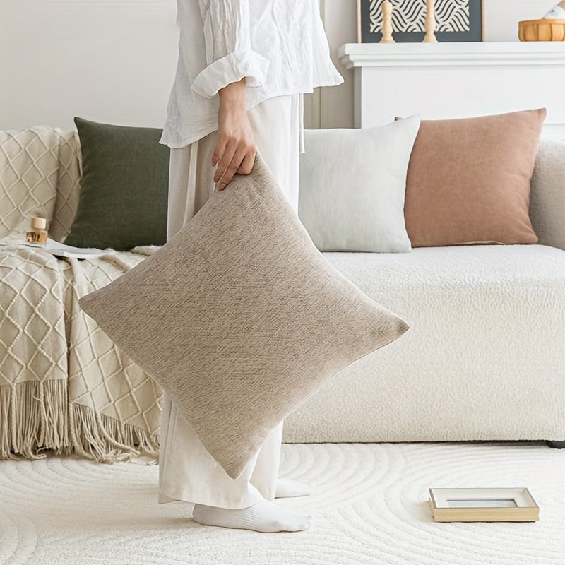 GAWAMAY Decorative Chenille Throw Pillow Covers 26x26 Inch Pack Of 2, Soft Square Couch Pillow Cover for Sofa Cushion Living Room Bedroom Oversized Pillowcases Taupe Grey 66x66cm (ONLY Covers)