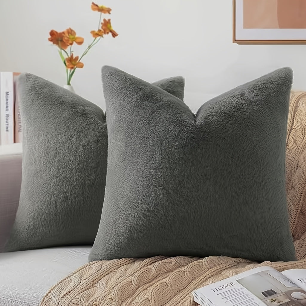 Set Of 2 Faux Fur Plush Throw Pillow Covers, Luxury Soft Fluffy Cozy Decorative Pillow Covers for Sofa, Couch, Living Room, Pillow Covers, Suitable for Bedroom Bedding, Home Decoration, Sofa Decoration, Camping, Outdoor And Other Multiple Scenarios