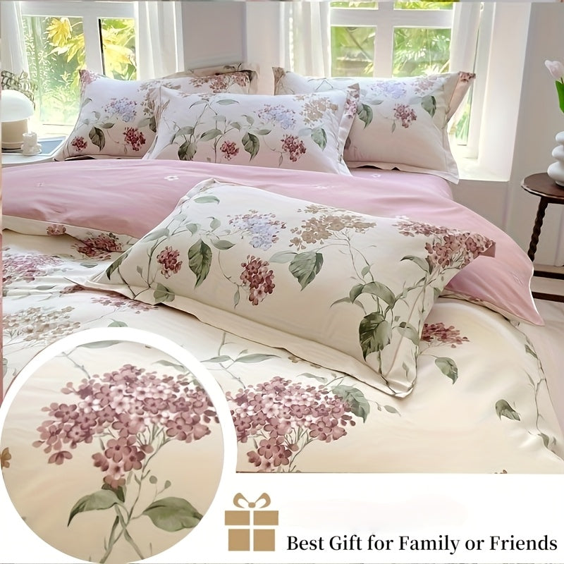 Elegant Floral Print Duvet Cover Set 3pcs, 100% Cotton Breathable All-Season Bedding With Zipper Closure, Machine Washable, Includes 1 Duvet Cover And 2 Pillowcases (No Insert)