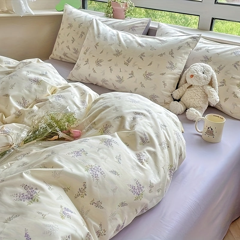 Purple Flower Duvet Cover Soft Floral Bedding Sets Lilac Floral Comforter Cover Vintage Garden Botanical Duvet Cover Cottagecore Bedding Sets
