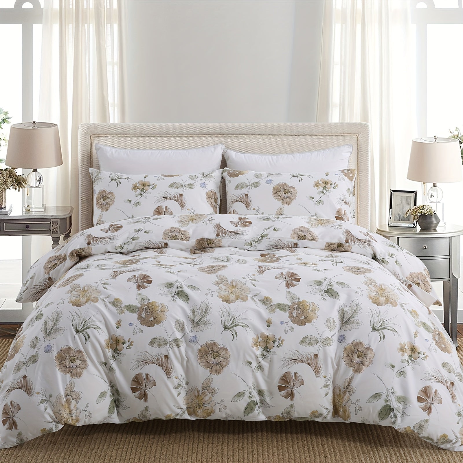 Herside Floral Duvet Cover Set 100% Cotton Reversible Floral Duvet Cover Set with Zipper Closure 3pcs Soft & Breathable Bedding Comforter Cover