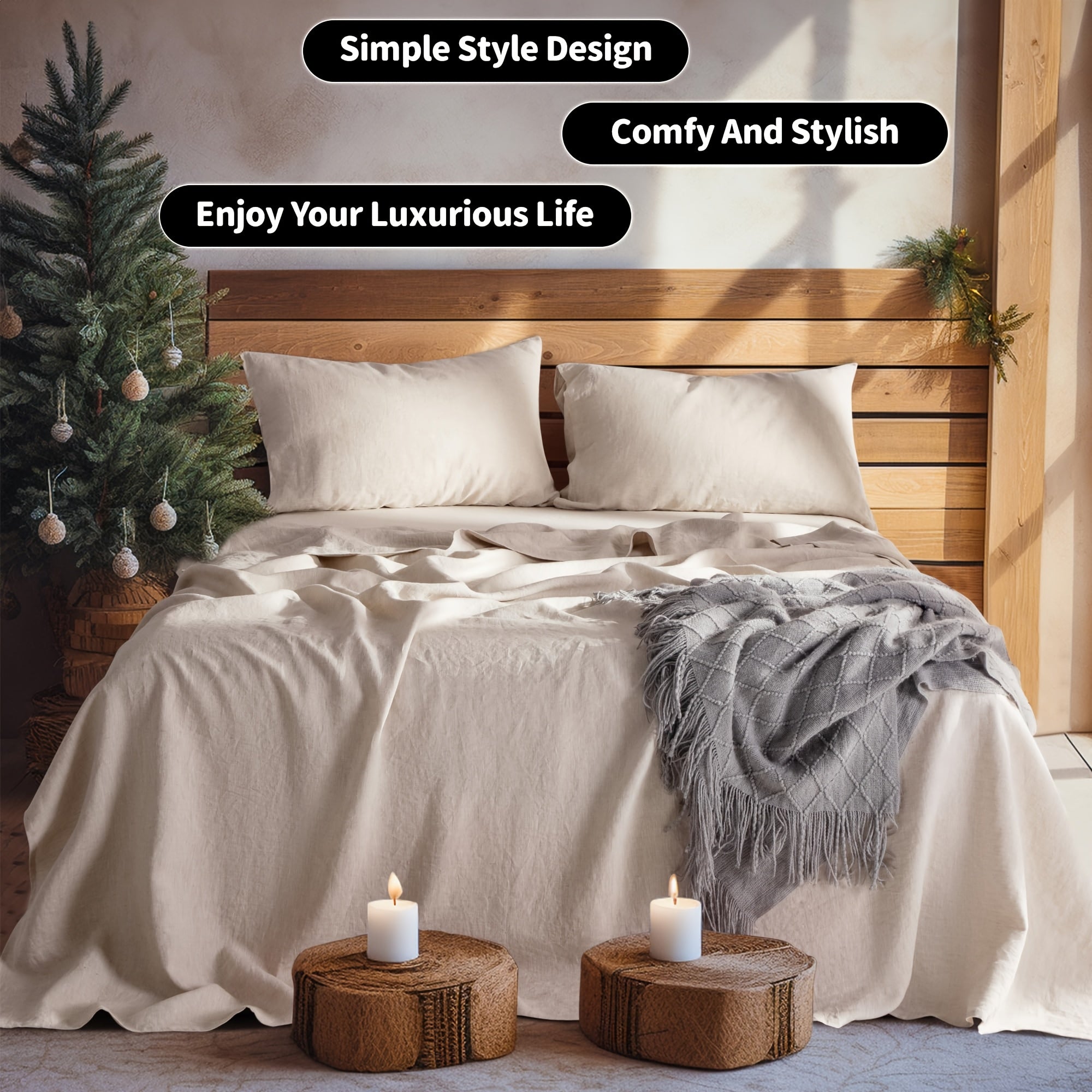 4pcs Premium Linen Sheets | Breathable and Durable King Size Bed Sheets, Anti-Tear, Machine Washable, 16 Inch Deep Pocket, Luxury Gift Box Packaging, Holiday Essential