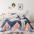 Blue Pink Duvet Cover 100% Cotton Neutral Striped Duvet Cover 3pcs Set 1 Navy Blue Chevron Patterned Duvet Cover with Zipper Ties 2 Pillowcase Grey Geometric Bedding Set Soft