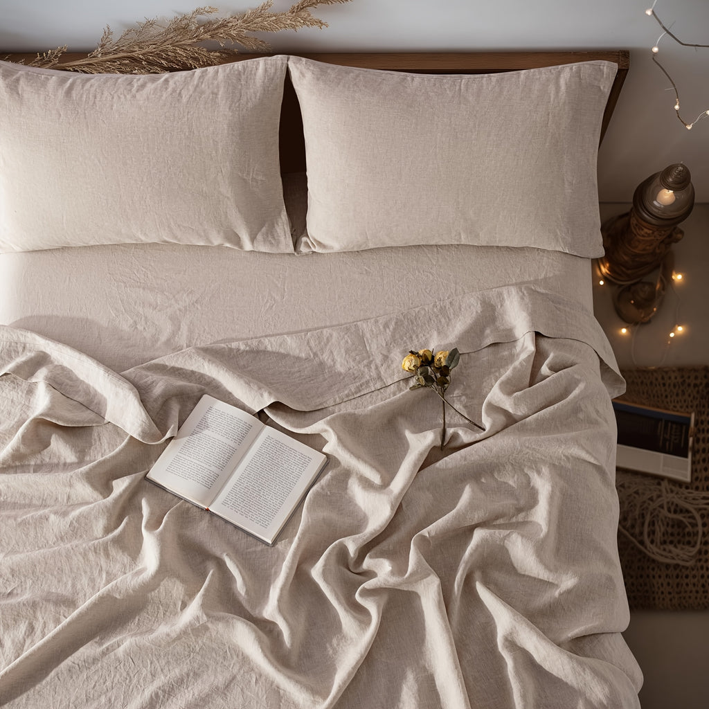 4pcs Premium Linen Sheets | Breathable and Durable King Size Bed Sheets, Anti-Tear, Machine Washable, 16 Inch Deep Pocket, Luxury Gift Box Packaging, Holiday Essential