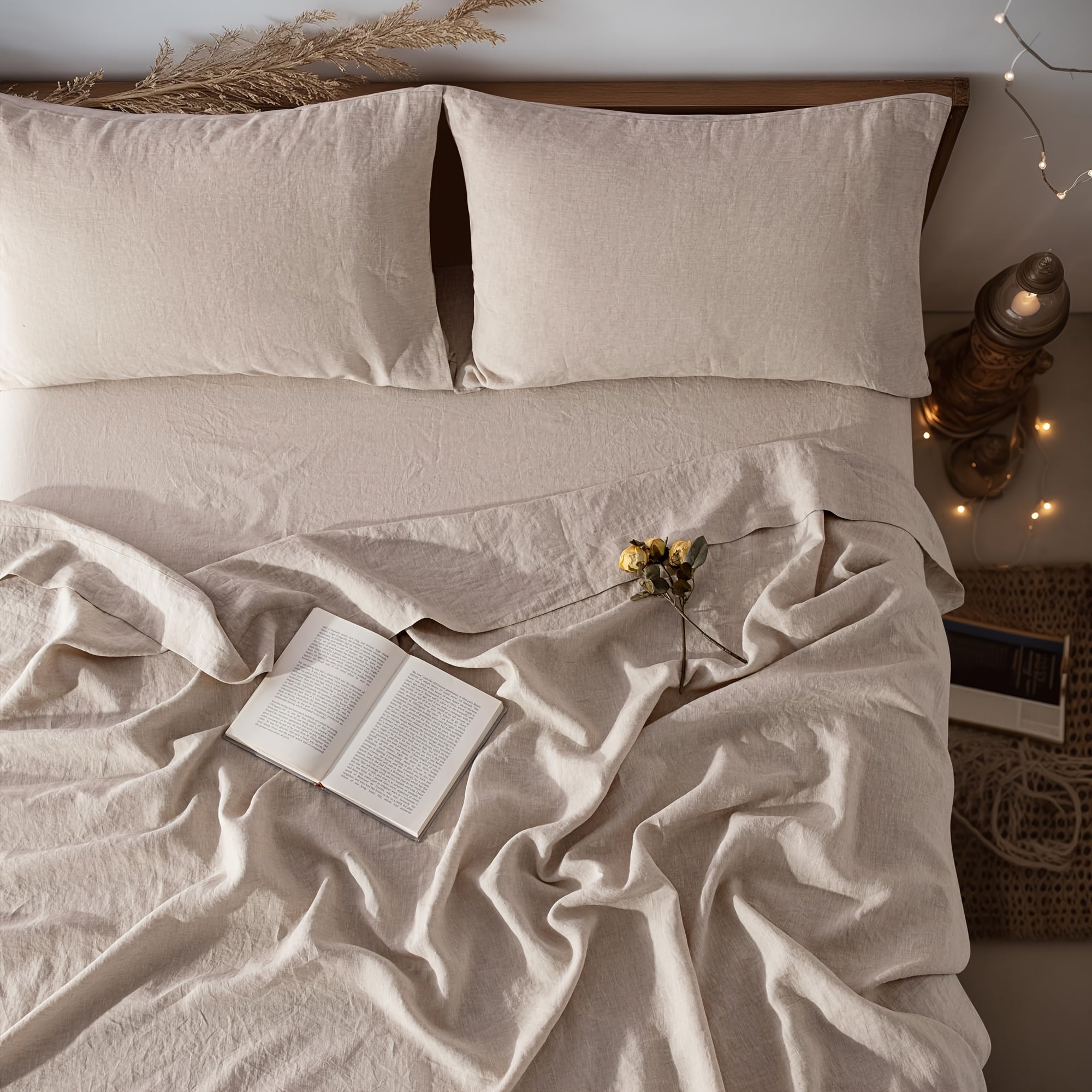 4pcs Premium Linen Sheets | Breathable and Durable King Size Bed Sheets, Anti-Tear, Machine Washable, 16 Inch Deep Pocket, Luxury Gift Box Packaging, Holiday Essential