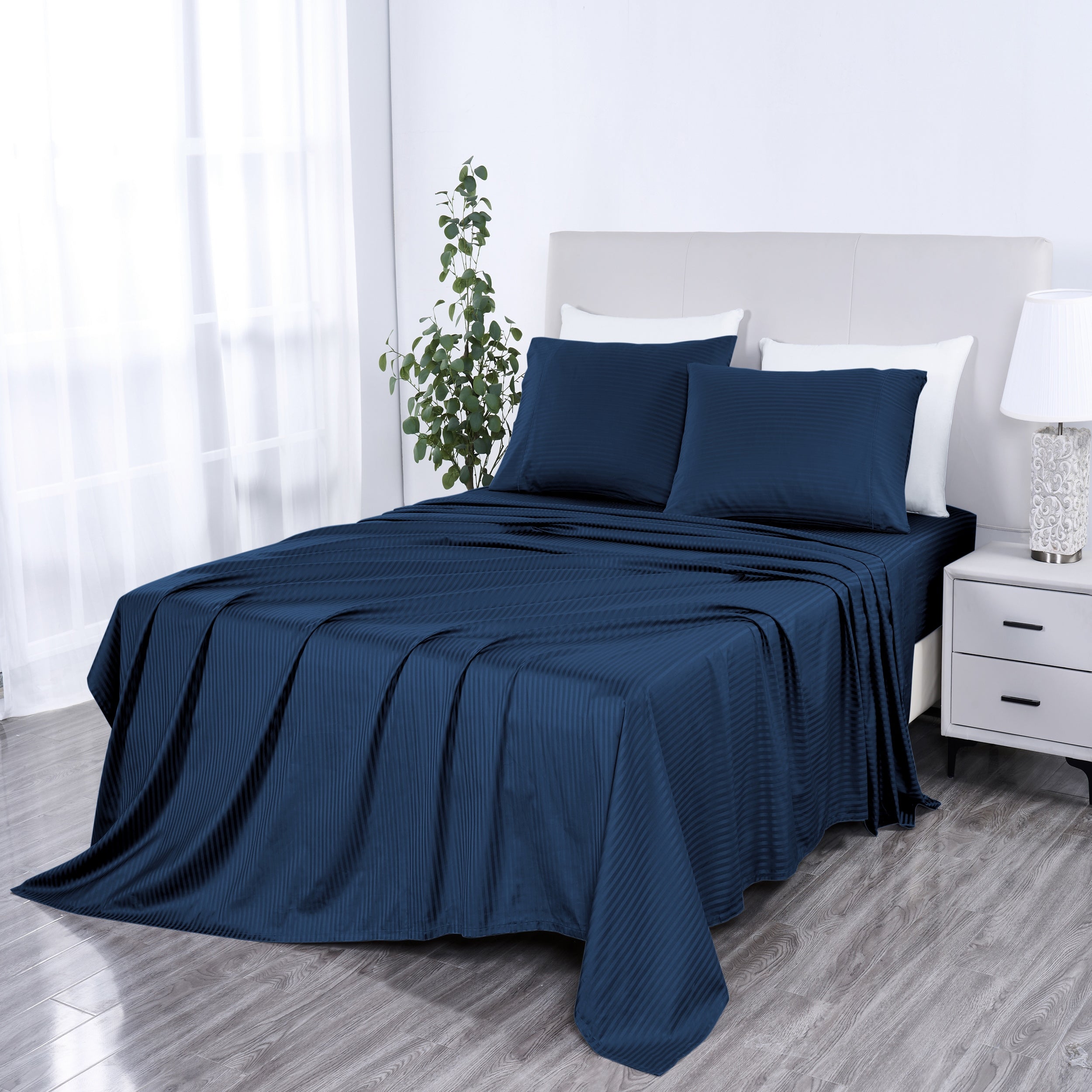 1000 Thread Count Egyptian Cotton Damask Stripe Sheet Set - Long-Lasting Quality, Durable, and Breathability for Premium Sleep