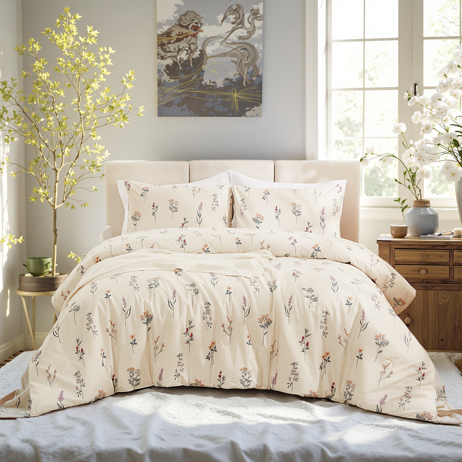 Herside Floral Duvet Cover Set 100% Cotton Reversible Floral Duvet Cover Set with Zipper Closure 3pcs Soft & Breathable Bedding Comforter Cover