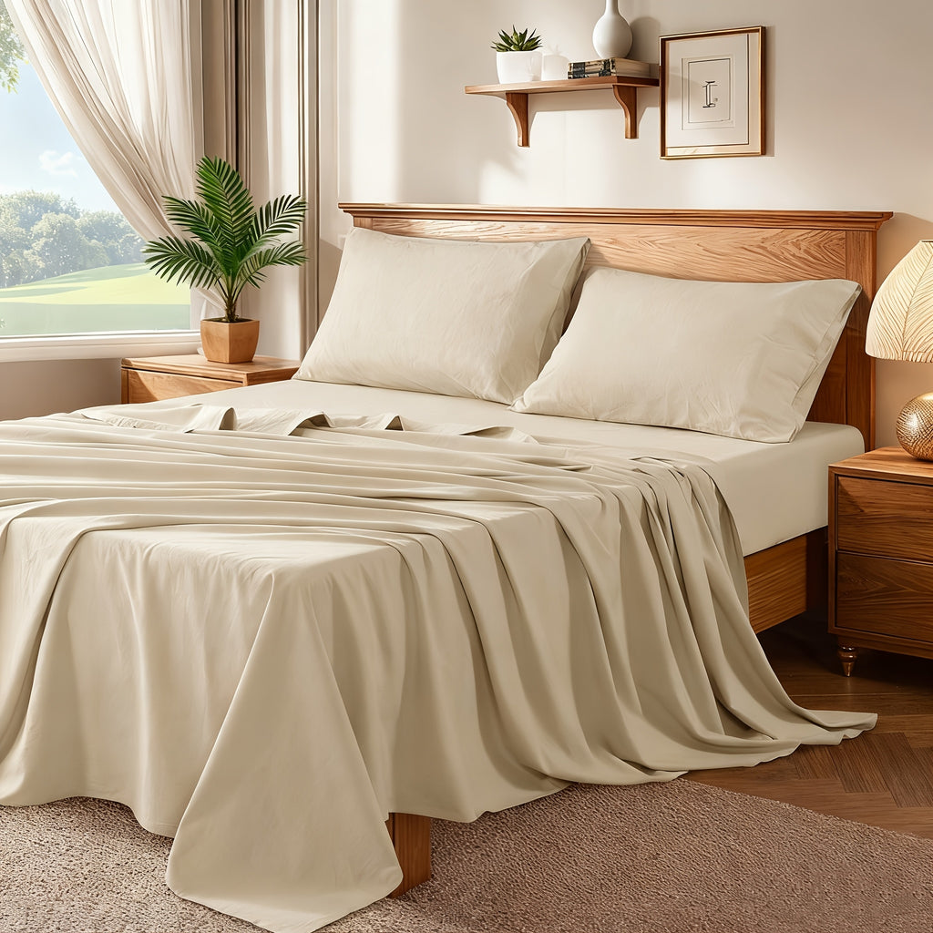 4pcs Sheet Set, Soft and Comfortable Home Bed Sheets, Non-fading Egyptian Cotton-linen Blend Bed Sheets, Deep Pocket 16in, Available for Multi-size Mattresses, All Seasons Use, Suitable for Travel, Hotels, Perfect Gifts