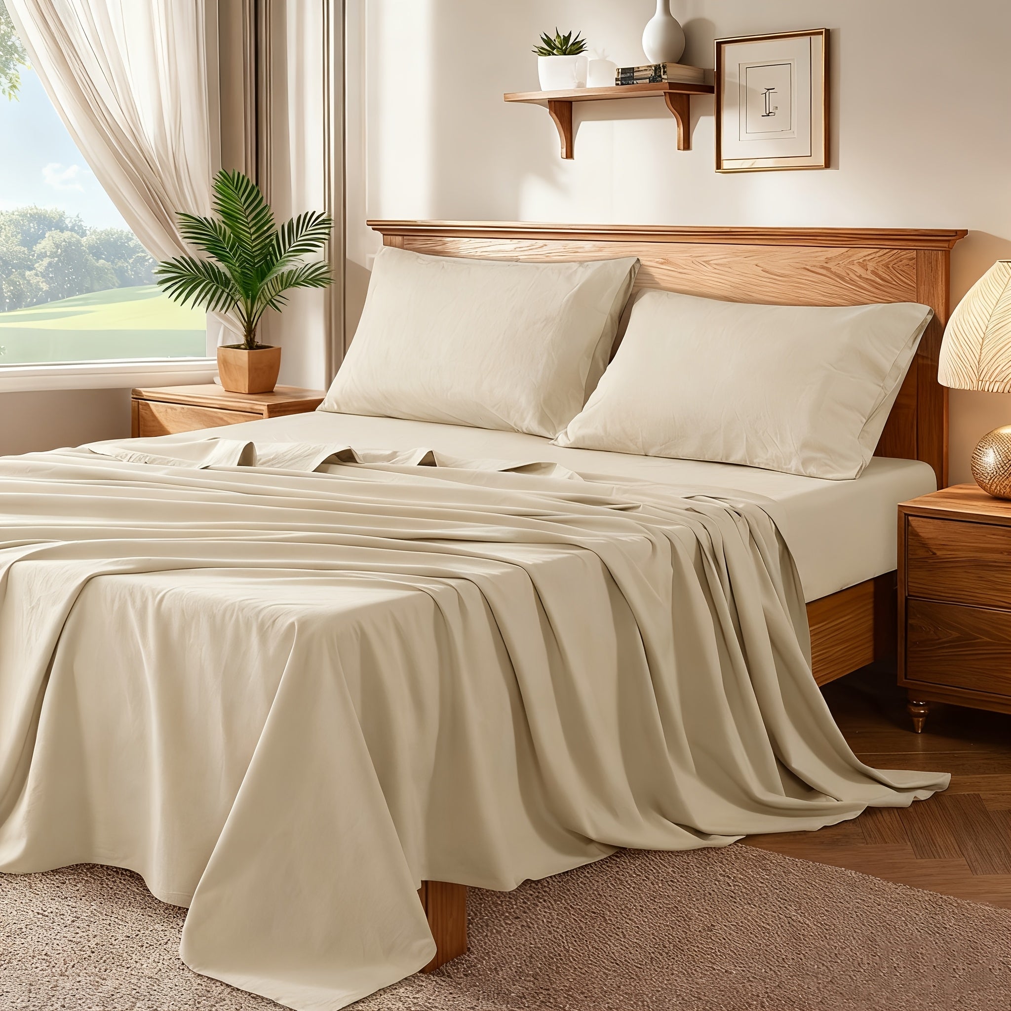 4pcs Sheet Set, Soft and Comfortable Home Bed Sheets, Non-fading Egyptian Cotton-linen Blend Bed Sheets, Deep Pocket 16in, Available for Multi-size Mattresses, All Seasons Use, Suitable for Travel, Hotels, Perfect Gifts