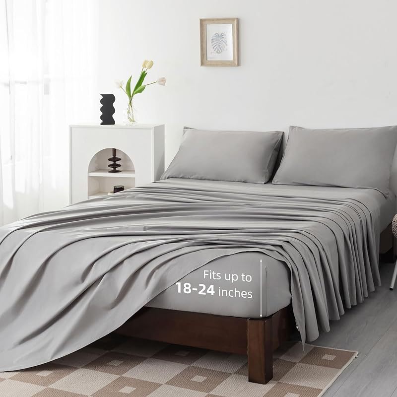 100% Egyptian Cotton Sheets Full\u002FQueen\u002FKing\u002FCal King Size Set; Extra Deep Pocket Full Sheets Set Soft Breathable Cooling 4pcs Bed Sheets with 1 Flat Sheet, 1 Fitted Sheet, 2 Pillowcases(Full, White)