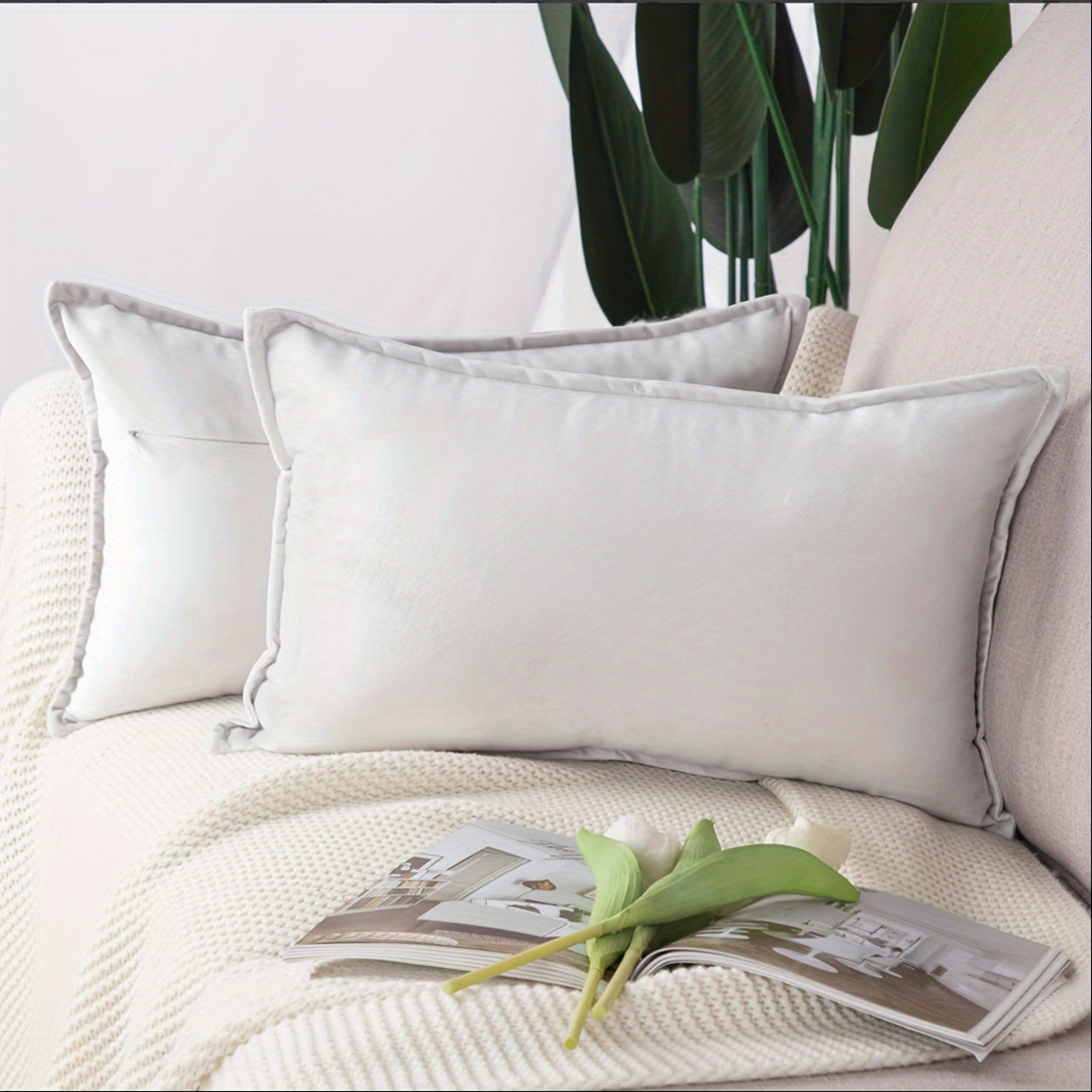 2-Pack Luxury Velvet Pillow Covers, 40 Thread Count, Machine Washable, Non-Woven Rectangular Pillowcases with Tassel, Plain Weave, No Print - for Sofa and Bedroom Decor