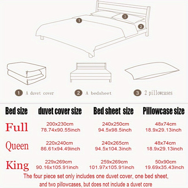 Minimally Designed Four Piece Bedding With Ruffled Edges And A Washable Duvet Cover For All Seasons, Including One Duvet Cover, One Bed Sheet, And Two Pillowcases, Without A Core