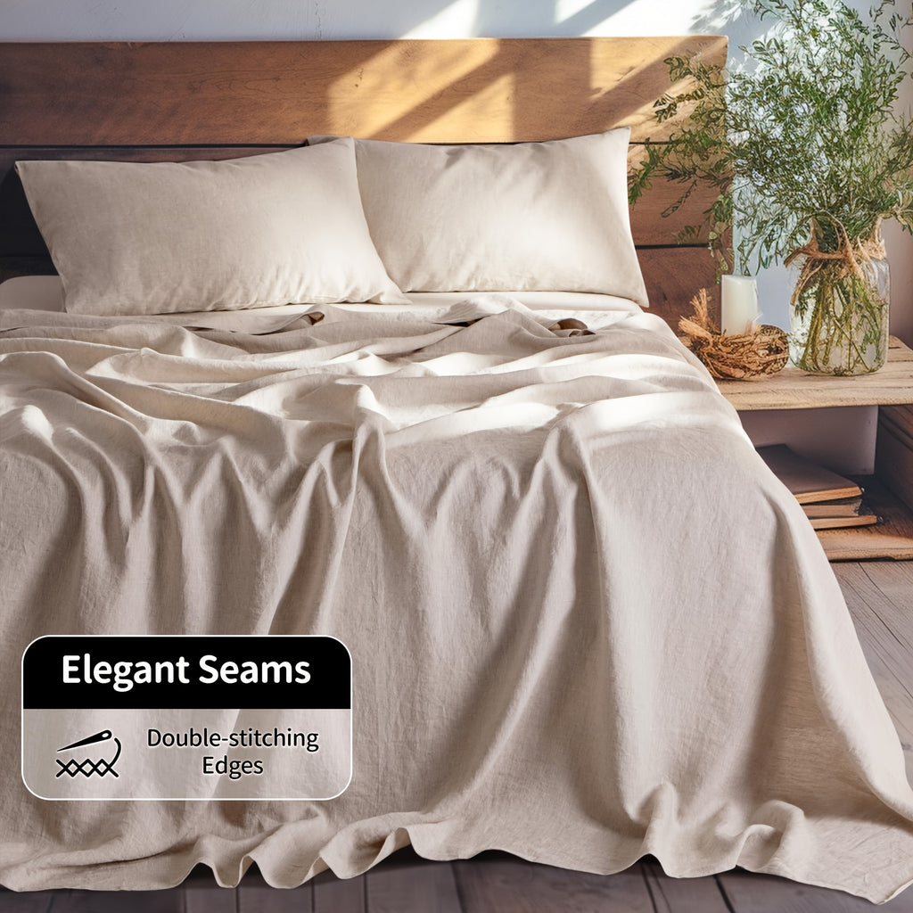 4pcs Premium Linen Sheets | Breathable and Durable King Size Bed Sheets, Anti-Tear, Machine Washable, 16 Inch Deep Pocket, Luxury Gift Box Packaging, Holiday Essential