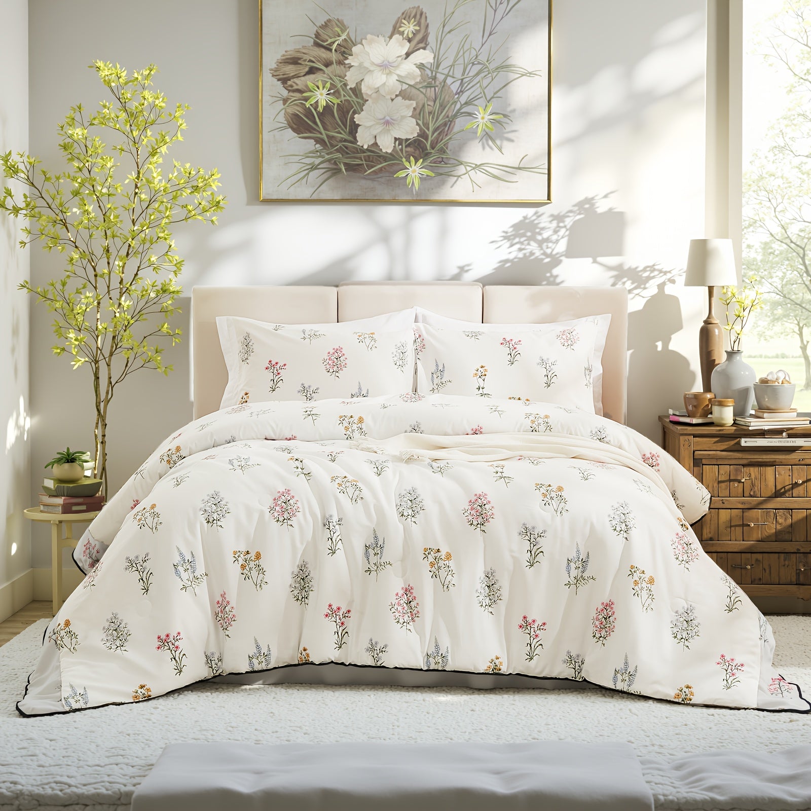 Herside Floral Duvet Cover Set 100% Cotton Reversible Floral Duvet Cover Set with Zipper Closure 3pcs Soft & Breathable Bedding Comforter Cover