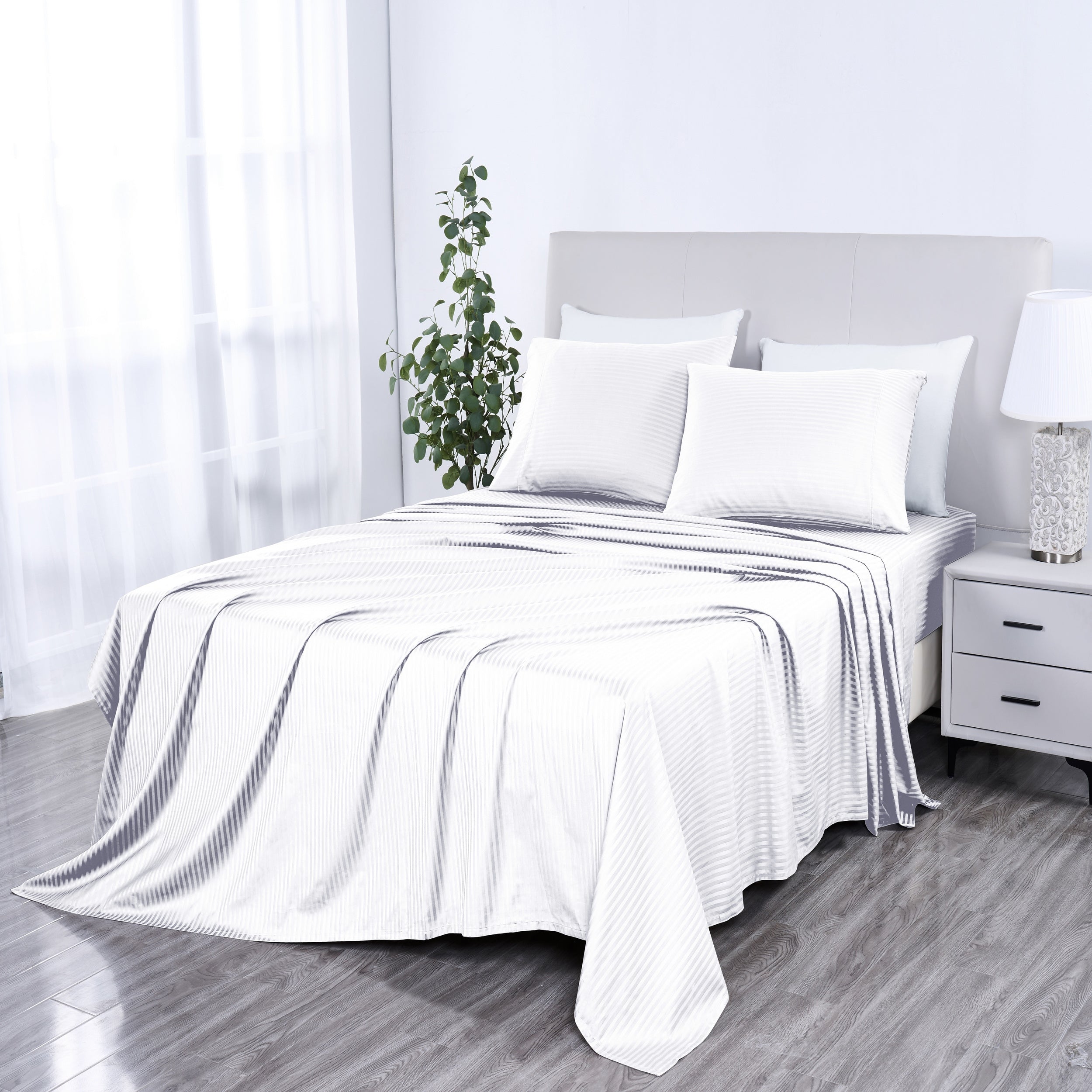 1000 Thread Count Egyptian Cotton Damask Stripe Sheet Set - Long-Lasting Quality, Durable, and Breathability for Premium Sleep