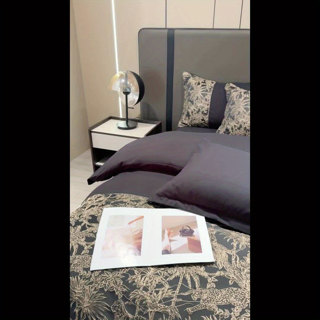 Silky Soft Washed Sea Island Cotton Four-piece Bedding Set with High-end Embroidery Quilt Cover for All Seasons: Includes One Quilt Cover, One Bed Sheet, And Two Pillowcases, Without A Quilt Core