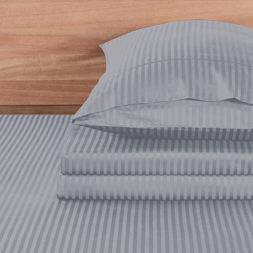 1000 Thread Count Egyptian Cotton Damask Stripe Sheet Set - Long-Lasting Quality, Durable, and Breathability for Premium Sleep